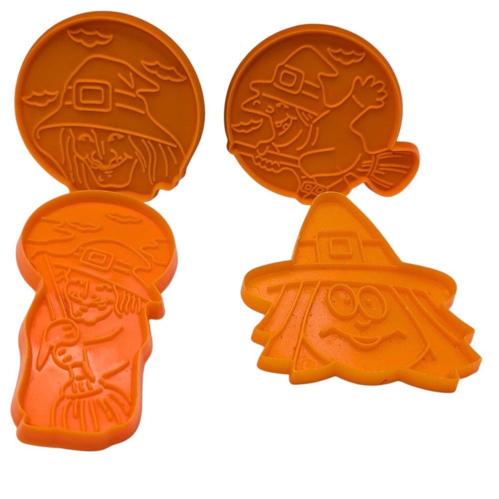 Vintage Witches Cookie Cutters Orange Spooky Play Doh Fun‎ Halloween Set Of Four